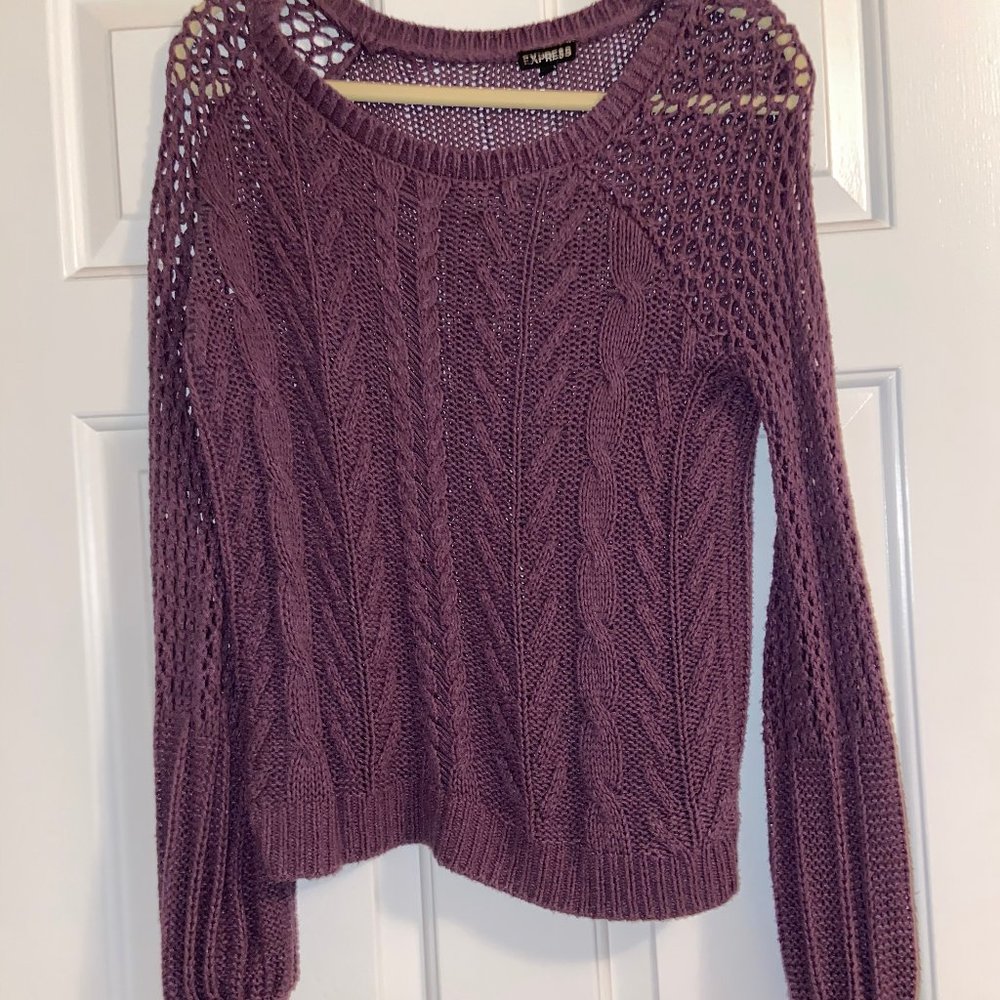 EXPRESS Cable Knit Bow Tie Sleeve Sweater